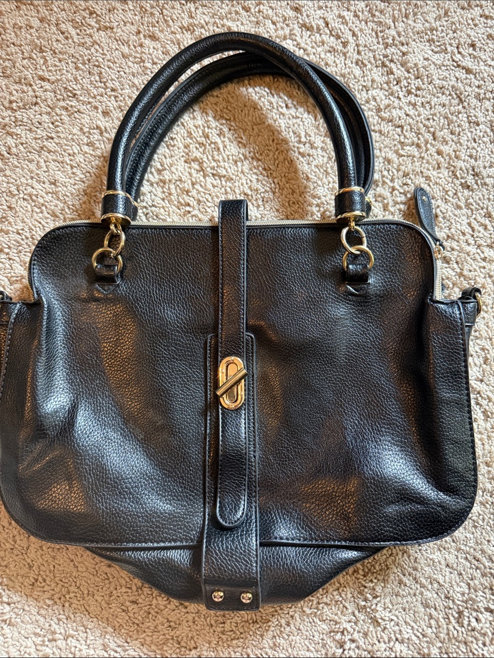 JustFab Black Pebbled Leather Tote with Gold Hardware